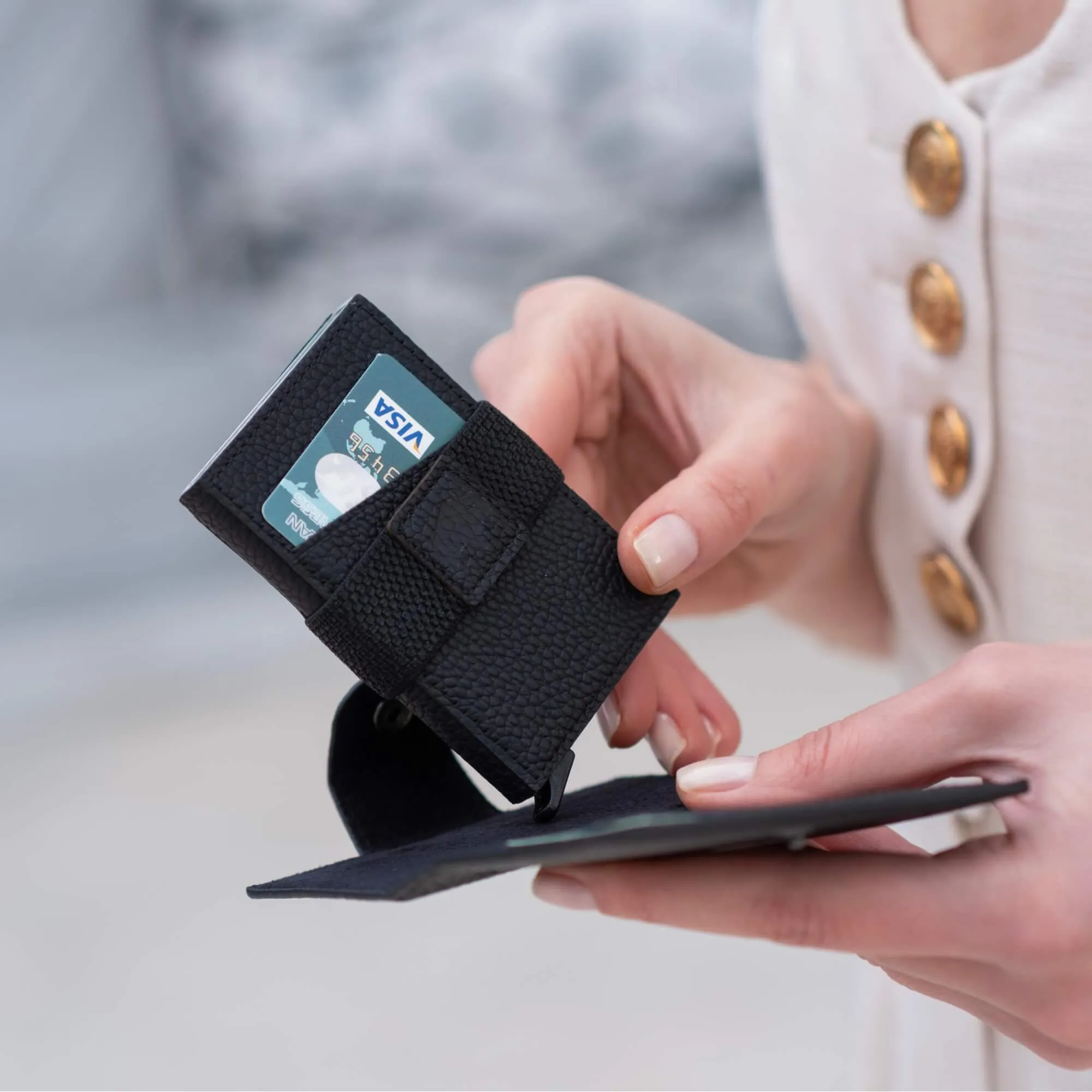 Wade Detachable Mini Wallet with RFID, Pebble Black