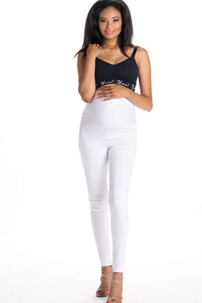 White Out Moto Maternity Leggings