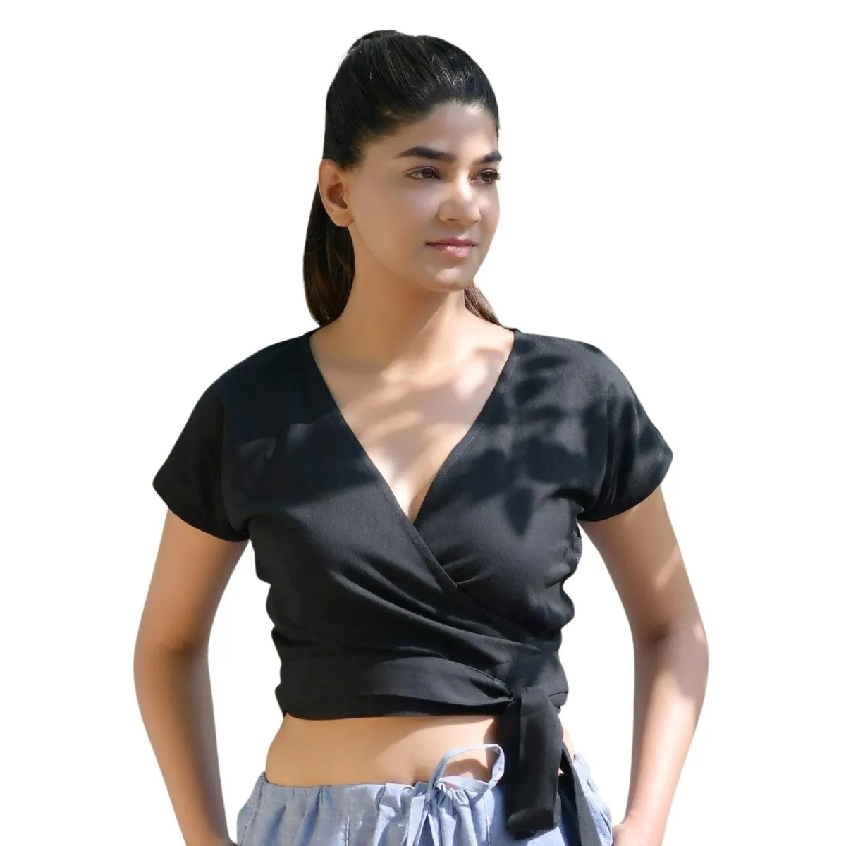 Women Black Crop Top with Harem Pants Co-Ord Set made of 100% Cotton Handcrafted for your Yoga, Exercise,Casuals