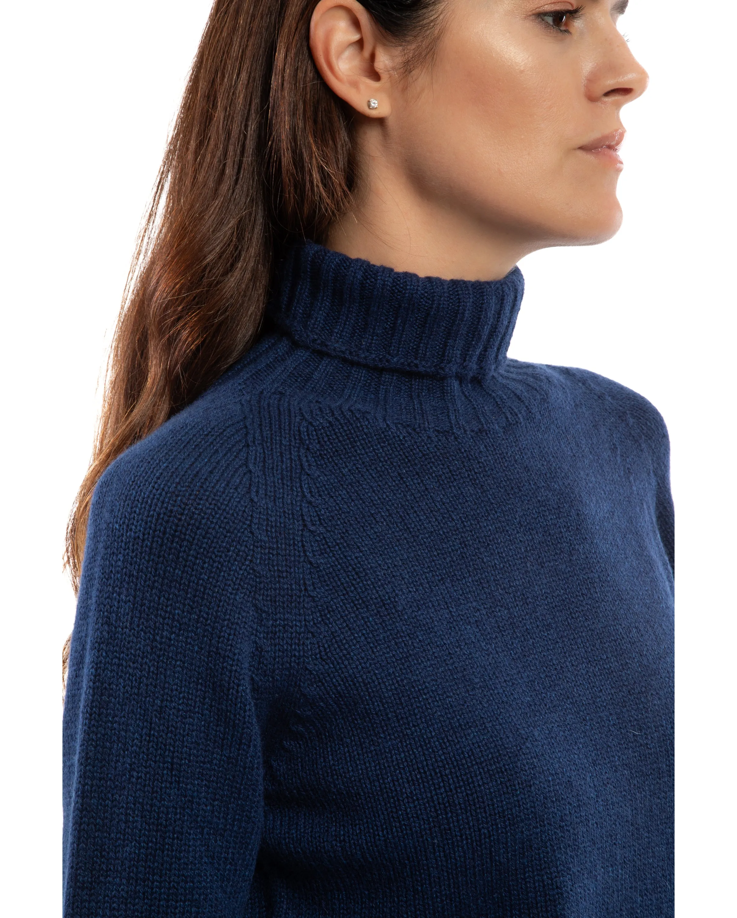 Women's Cashmere Raglan Sleeve Turtleneck Sweater Melange Blue