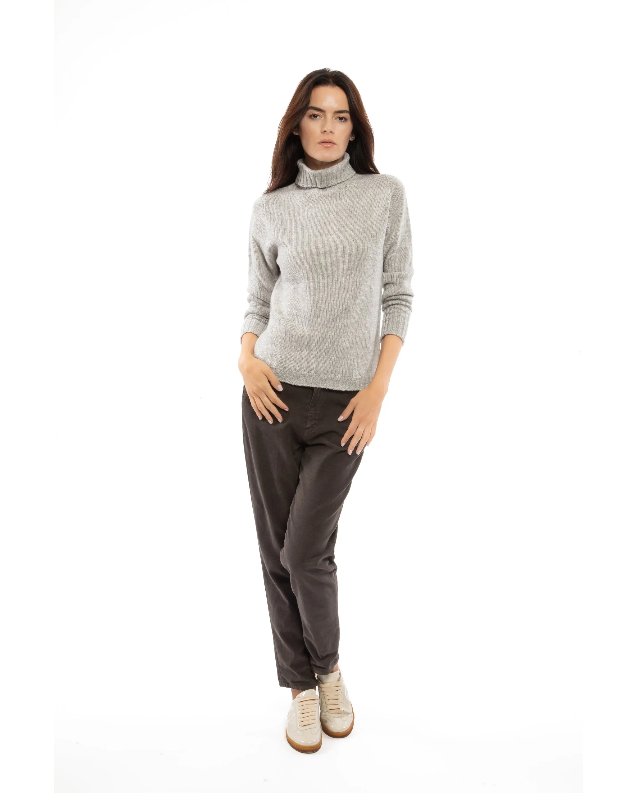 Women's Classic Cashmere Turtleneck Sweater Light Gray