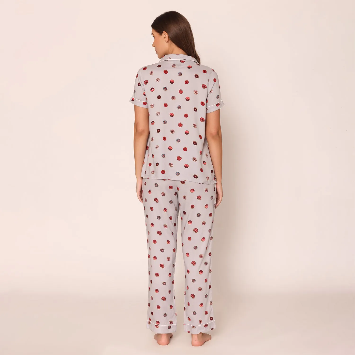 Women's Printed Shirt & Pajama Night Suit Set