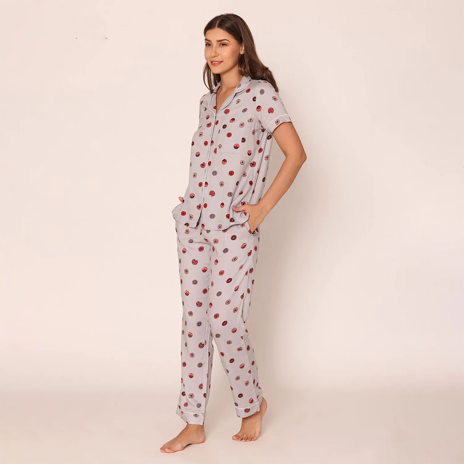 Women's Printed Shirt & Pajama Night Suit Set