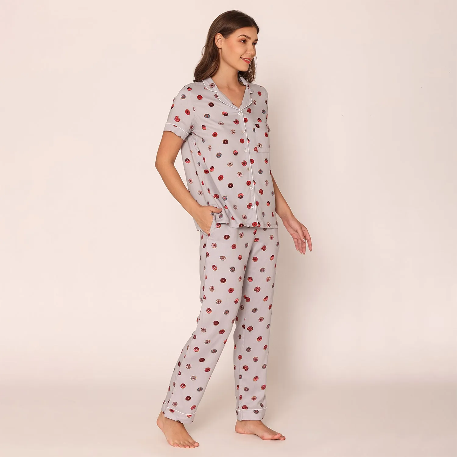 Women's Printed Shirt & Pajama Night Suit Set