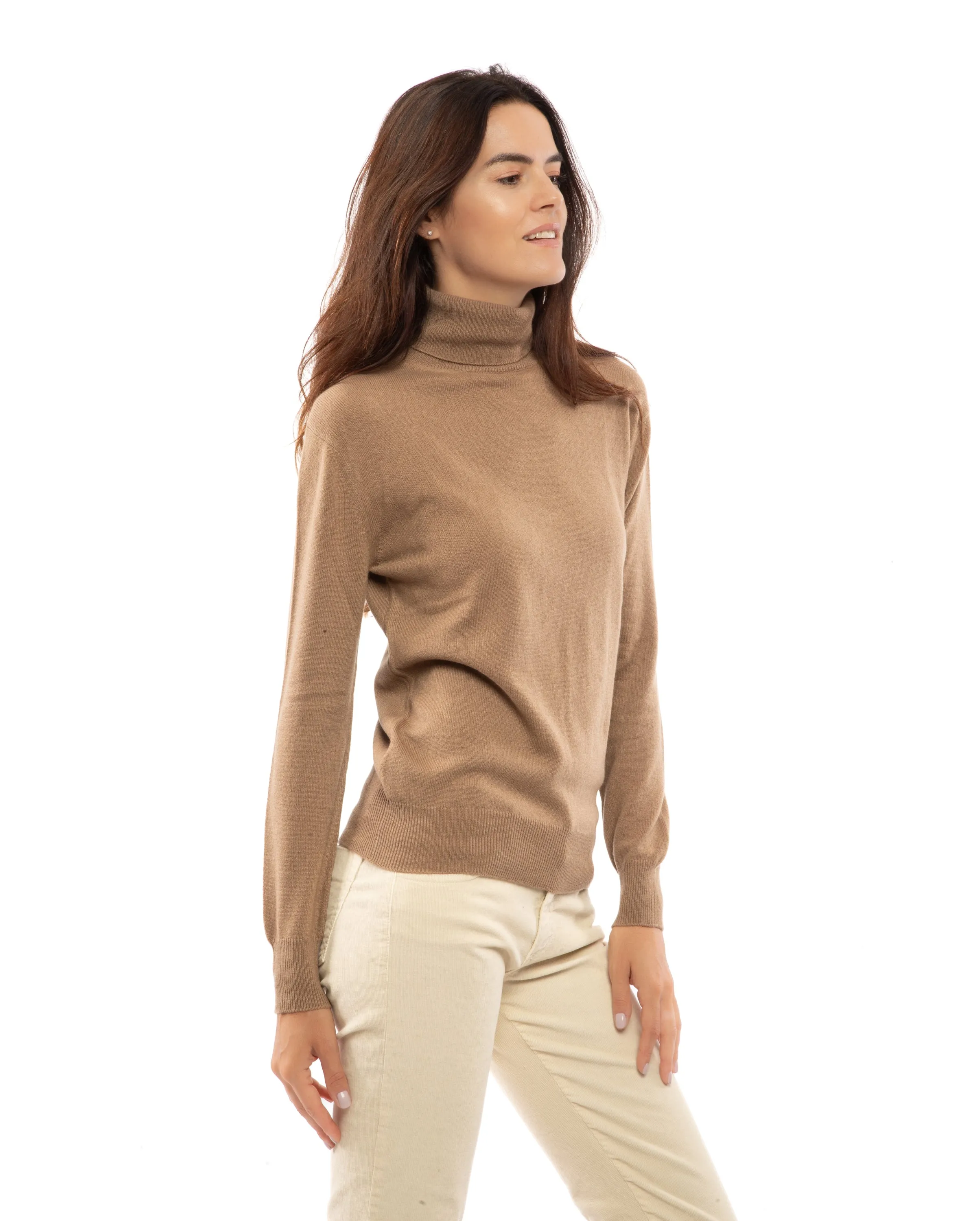 Women's Pure Cashmere Turtleneck Sweater Camel