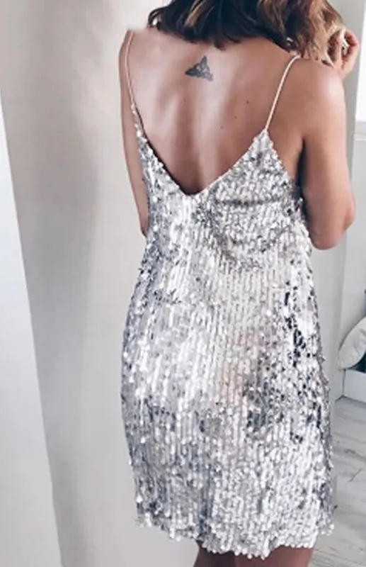 Women's Sequined V-Neck Slip Dress