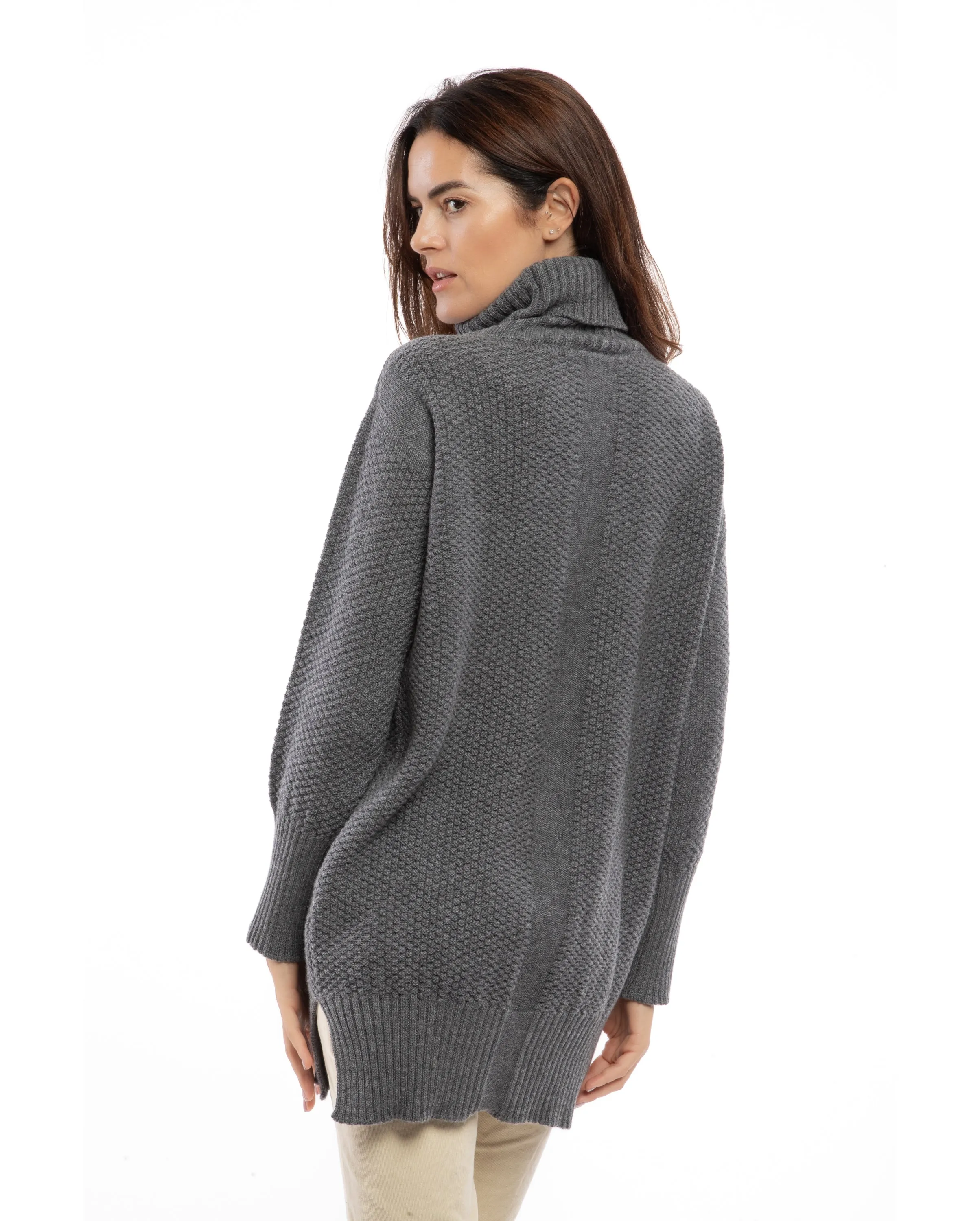 Women's Wool & Cashmere Maxi Turtleneck Dark Gray