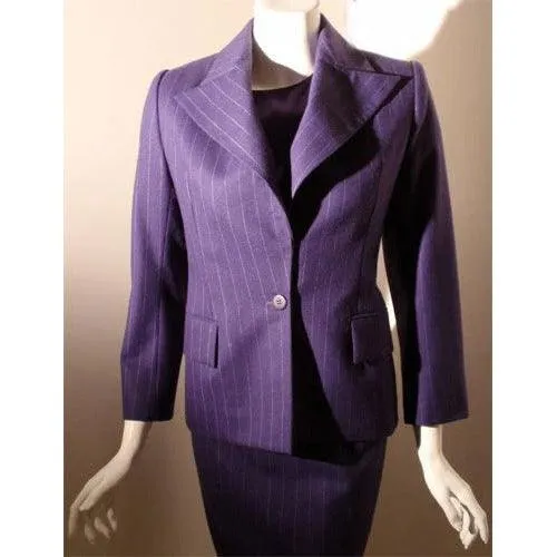 YVES SAINT LAURENT 1990s 3 pc Purple Pinstripe Suit Set | Size 38