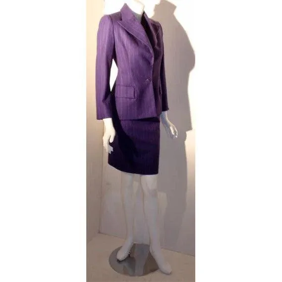 YVES SAINT LAURENT 1990s 3 pc Purple Pinstripe Suit Set | Size 38