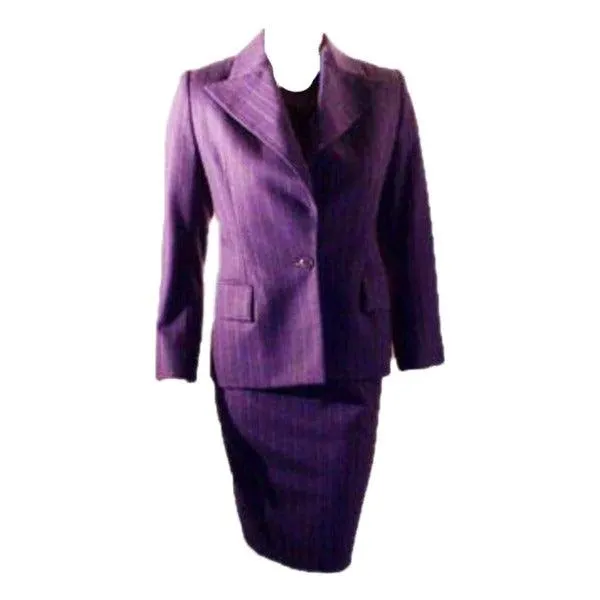 YVES SAINT LAURENT 1990s 3 pc Purple Pinstripe Suit Set | Size 38