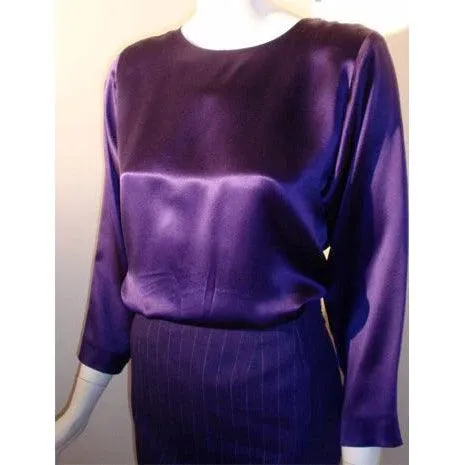 YVES SAINT LAURENT 1990s 3 pc Purple Pinstripe Suit Set | Size 38